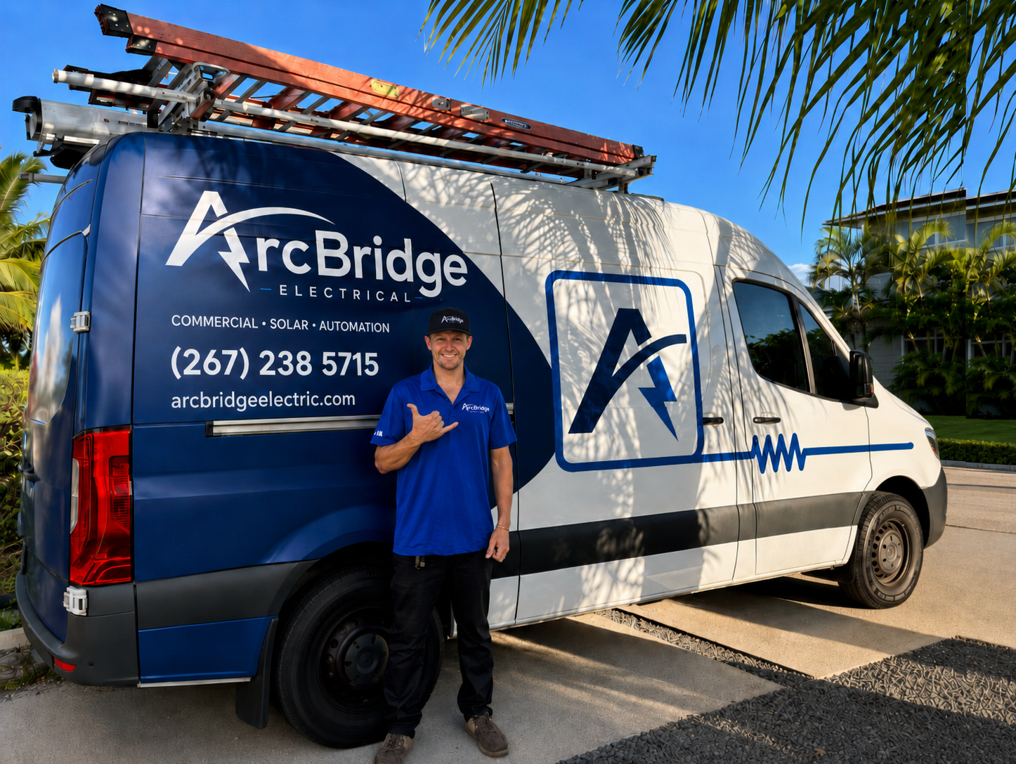 Mike Donnelly, owner of ArcBridge Electric, in front of the service truck